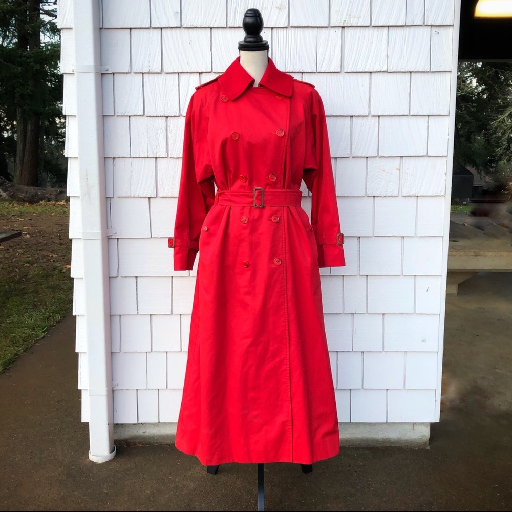 Vintage BURBERRY Red Trench Coat Women Size XL